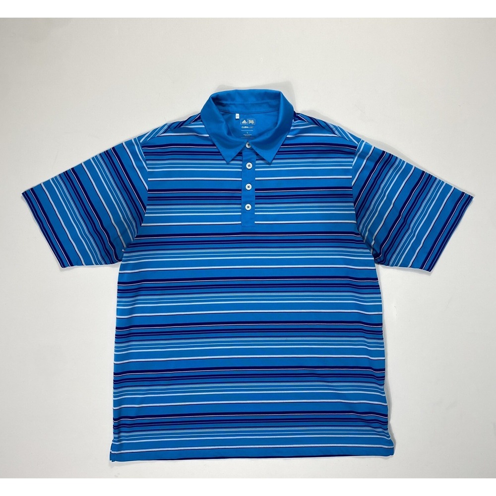 Adidas Climalite Polo Shirt Mens Large Blue Stripe Golf Lightweight Performance